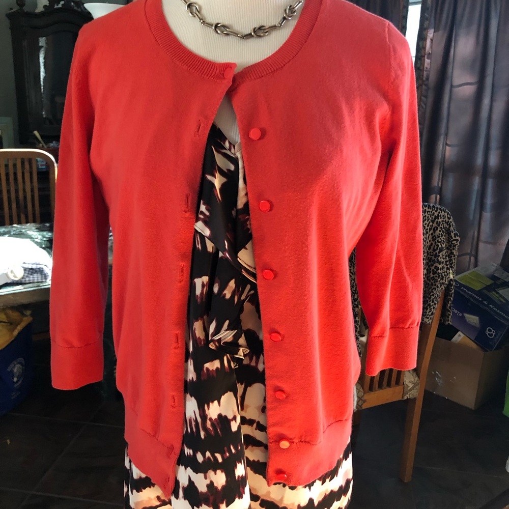 Talbots Womens Red Cherry Cardigan Pima Cotton Beach MP Medium Petite Casual